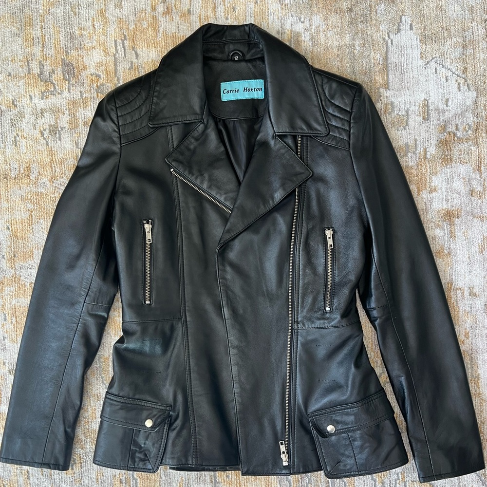 Carrie Hoxton Black Leather Moto Jacket